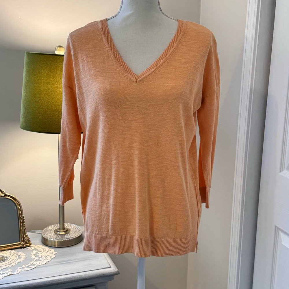 J. Crew Cotton Lightweight V-Neck Pullover Sweater Orange - Size small - Picture 1 of 9